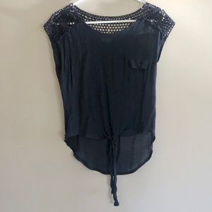 Navy Blue Tie-Front Crop